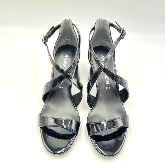 Anne‎ Klein Womens Size 6.5 Black Patent Block Heels Dress Sandals Shoes - Picture 3 of 13